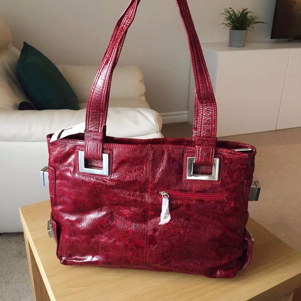 Large Oversized Red Silver Metal Accent Purse
